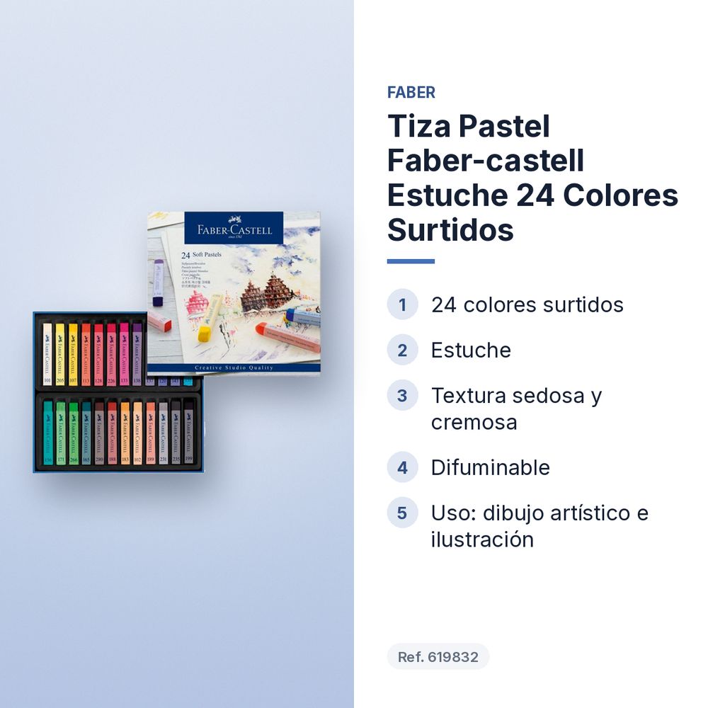 TIZA PASTEL FABER-CASTELL ESTUCHE 24 COLORES SURTIDOS - características principales