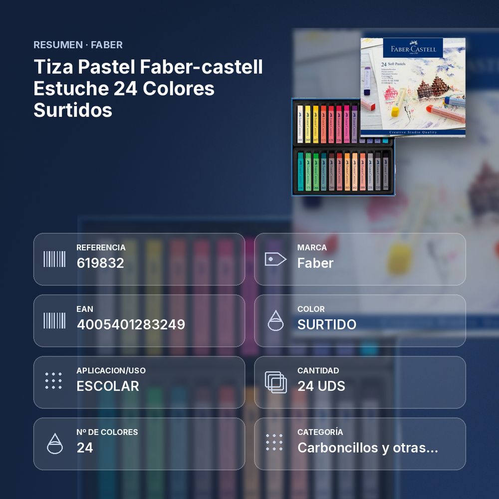 TIZA PASTEL FABER-CASTELL ESTUCHE 24 COLORES SURTIDOS - resumen de atributos