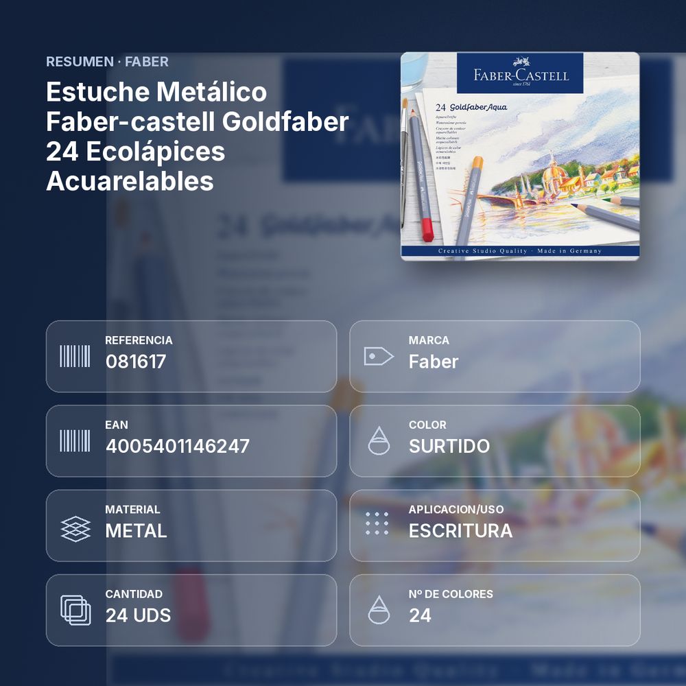 ESTUCHE METÁLICO FABER-CASTELL GOLDFABER 24 ECOLÁPICES ACUARELABLES - resumen de atributos