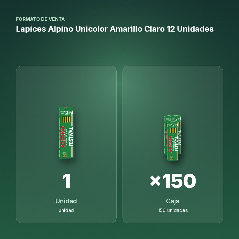 LAPICES ALPINO UNICOLOR AMARILLO CLARO 12 UNIDADES - formato de venta: caja de 150