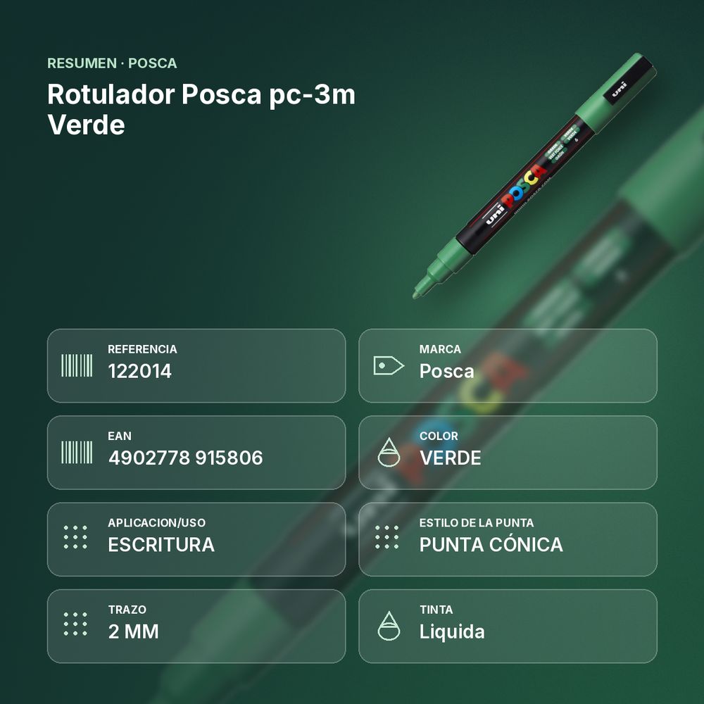 ROTULADOR POSCA PC-3M VERDE - resumen de atributos