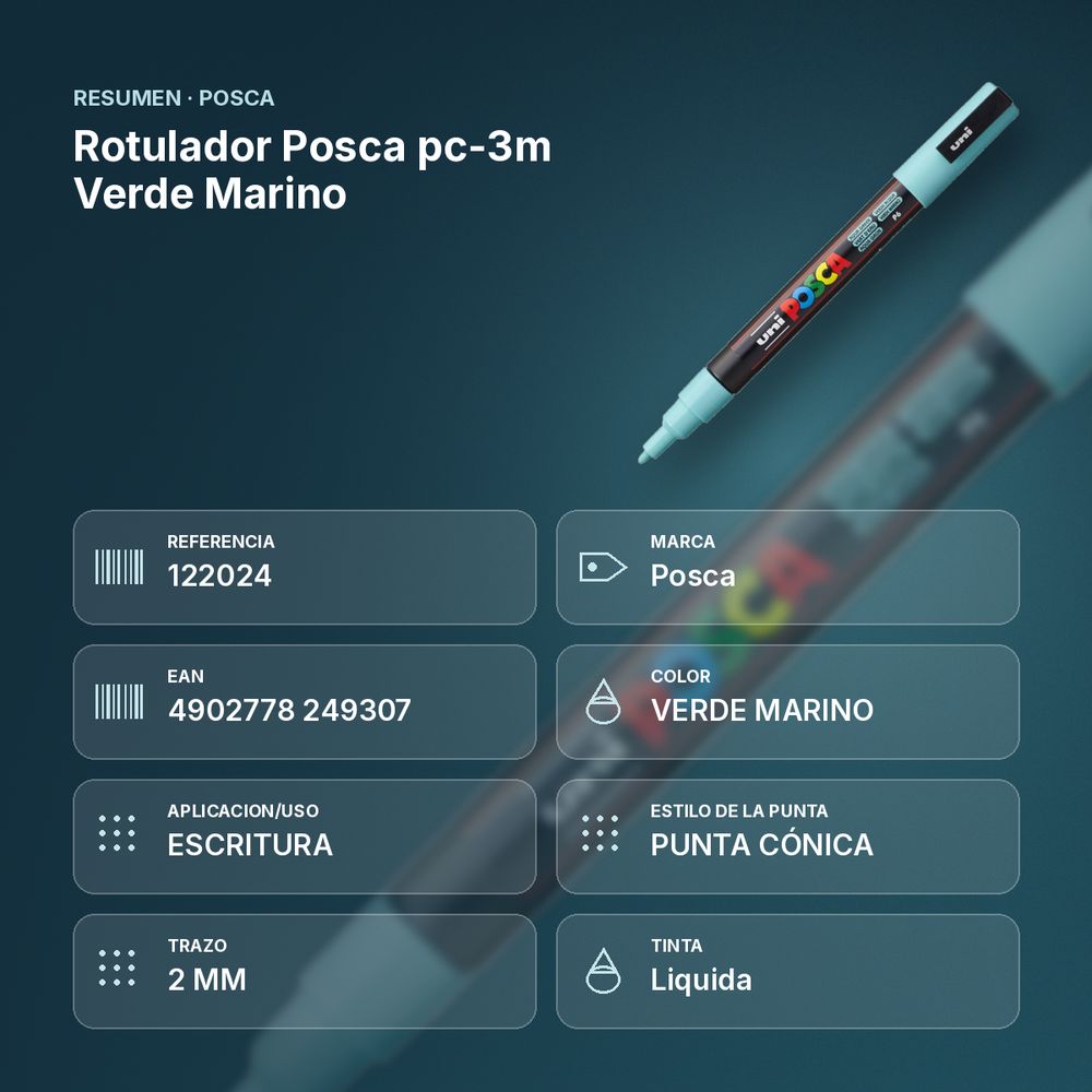 ROTULADOR POSCA PC-3M VERDE MARINO - resumen de atributos