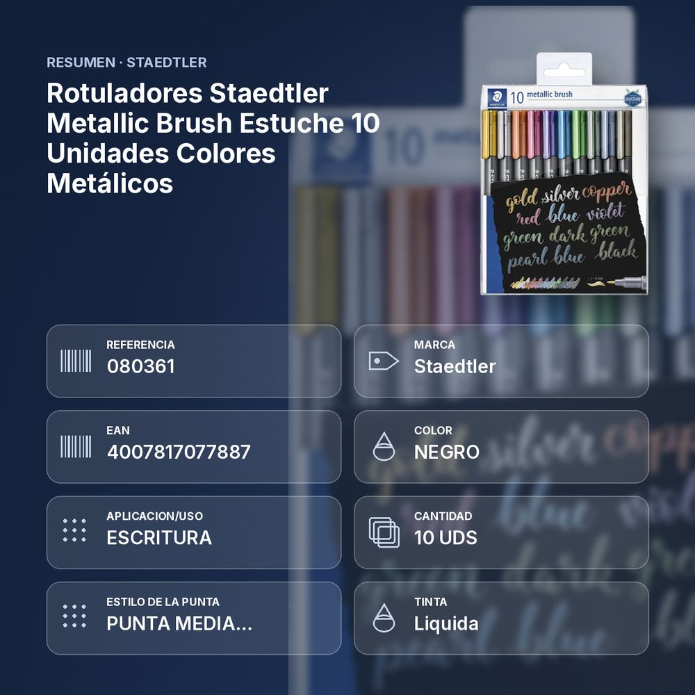 ROTULADORES STAEDTLER METALLIC BRUSH ESTUCHE 10 UNIDADES COLORES METÁLICOS - resumen de atributos