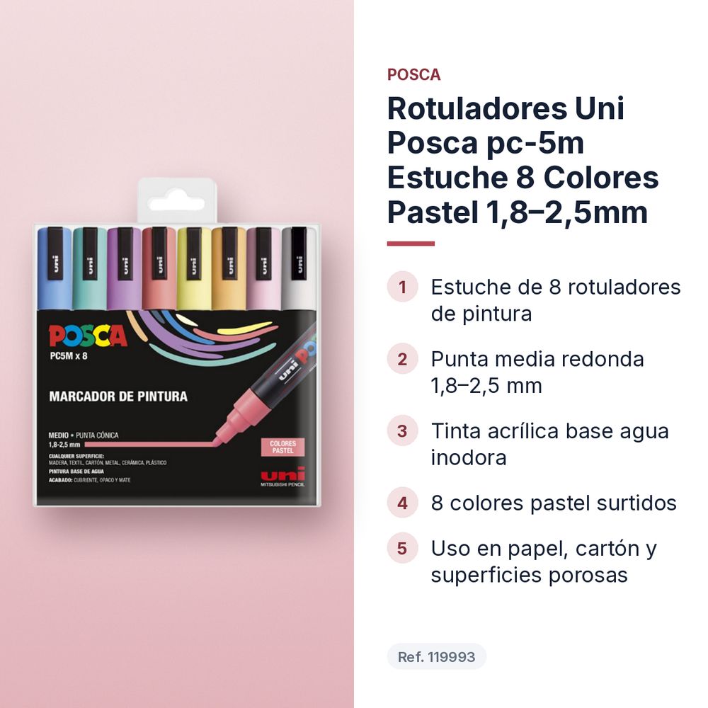 ROTULADORES UNI POSCA PC-5M ESTUCHE 8 COLORES PASTEL 1,8–2,5MM - características principales