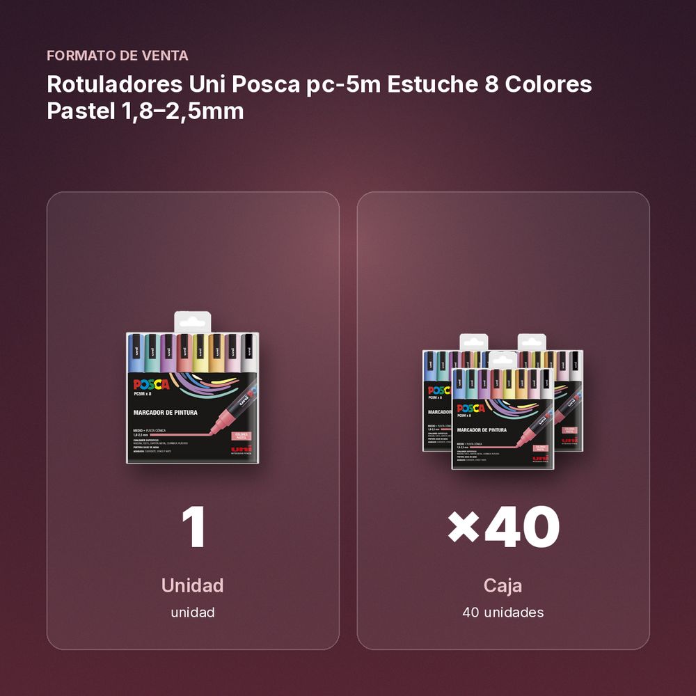 ROTULADORES UNI POSCA PC-5M ESTUCHE 8 COLORES PASTEL 1,8–2,5MM - formato de venta: caja de 40