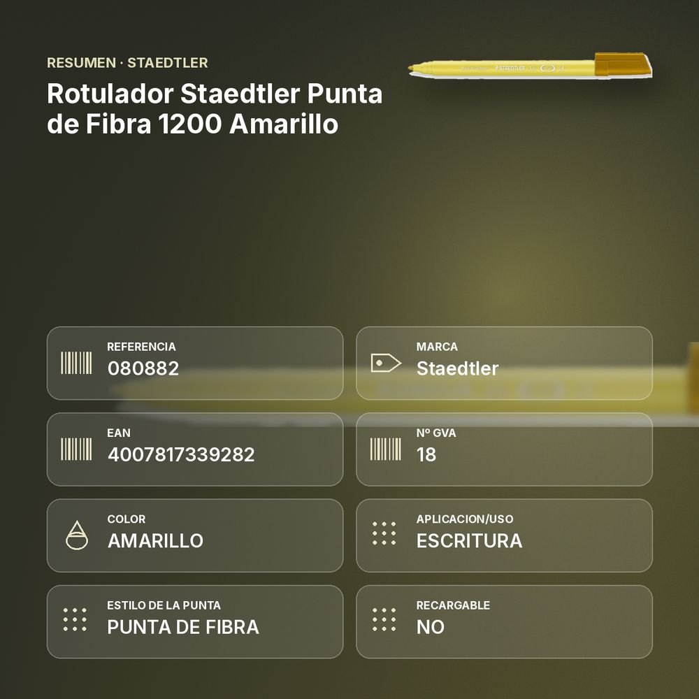 ROTULADOR STAEDTLER PUNTA DE FIBRA 1200 AMARILLO - resumen de atributos