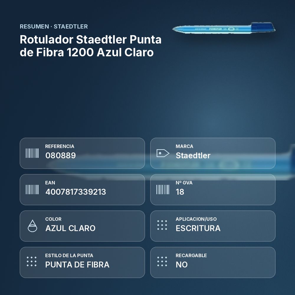 ROTULADOR STAEDTLER PUNTA DE FIBRA 1200 AZUL CLARO - resumen de atributos