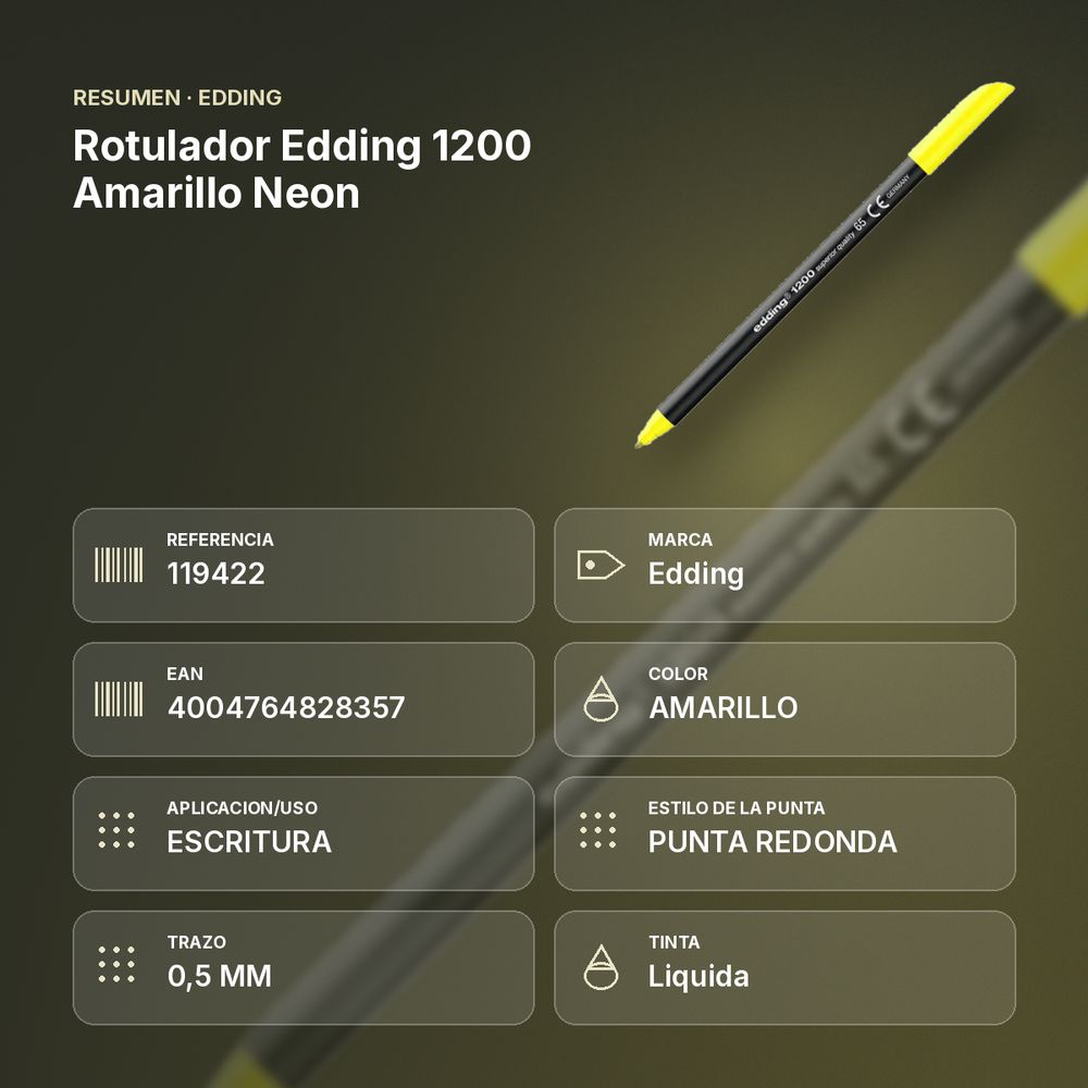 ROTULADOR EDDING 1200 AMARILLO NEON - resumen de atributos