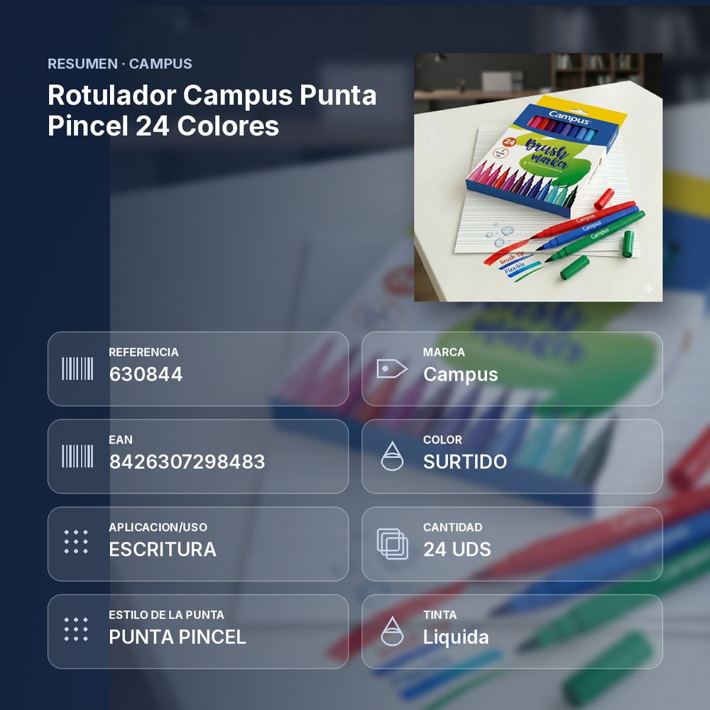 ROTULADOR CAMPUS PUNTA PINCEL 24 COLORES - resumen de atributos