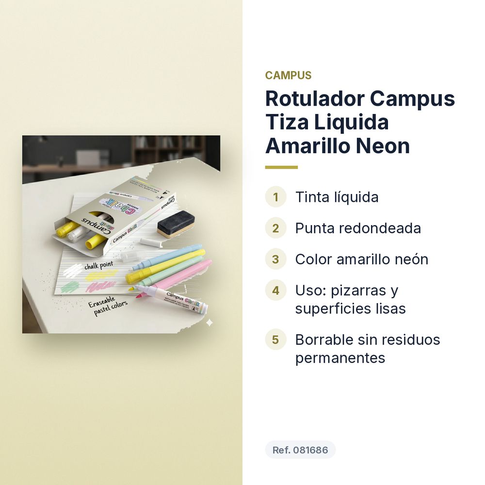 ROTULADOR CAMPUS TIZA LIQUIDA AMARILLO NEON - características principales
