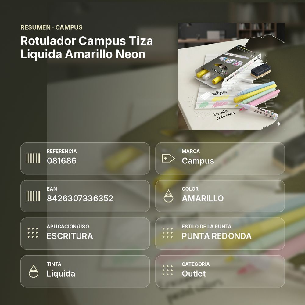 ROTULADOR CAMPUS TIZA LIQUIDA AMARILLO NEON - resumen de atributos