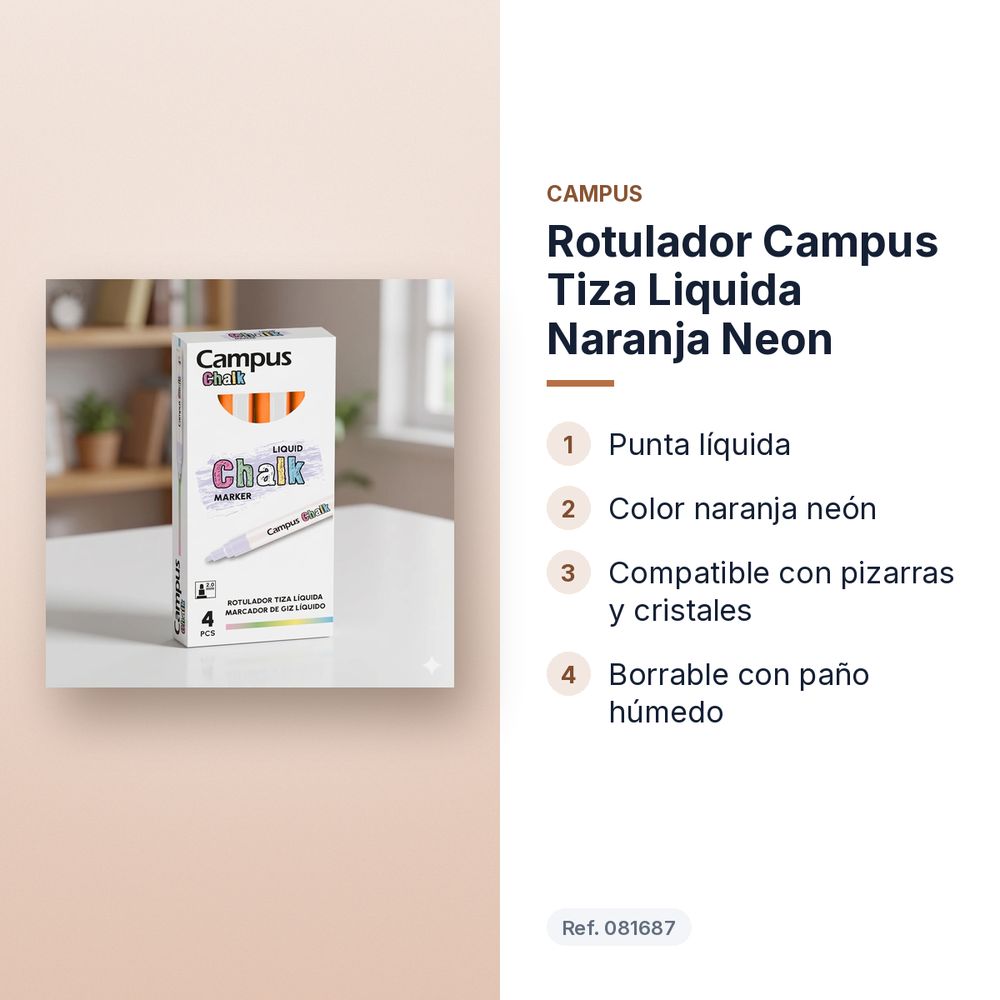 ROTULADOR CAMPUS TIZA LIQUIDA NARANJA NEON - características principales