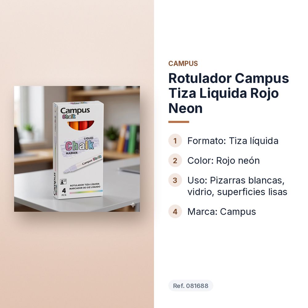 ROTULADOR CAMPUS TIZA LIQUIDA ROJO NEON - características principales