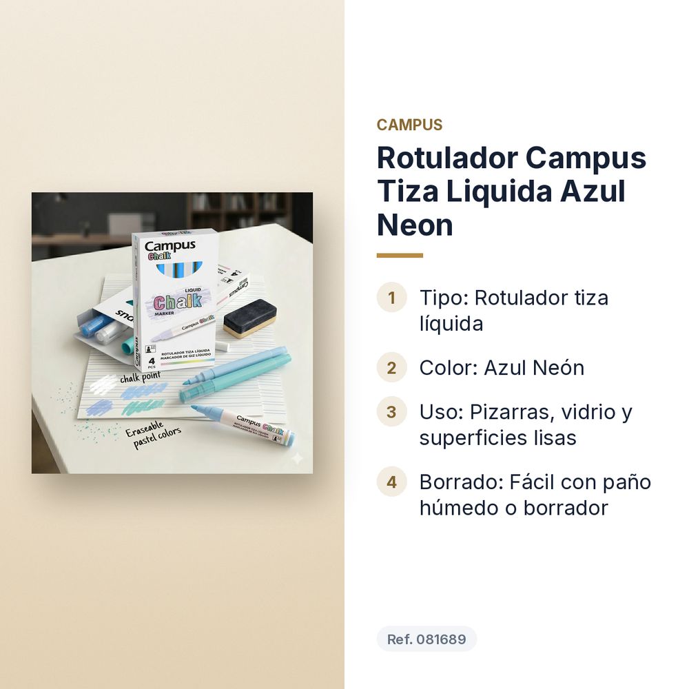ROTULADOR CAMPUS TIZA LIQUIDA AZUL NEON - características principales