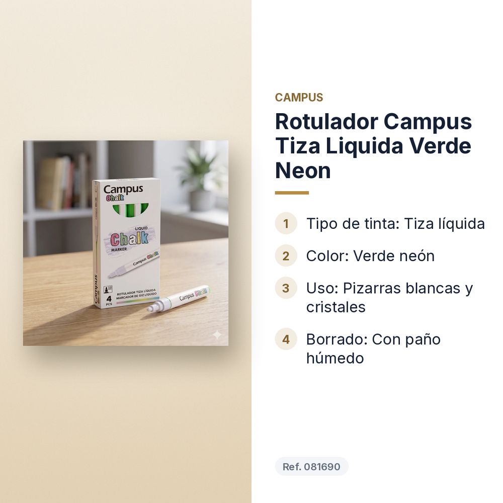 ROTULADOR CAMPUS TIZA LIQUIDA VERDE NEON - características principales