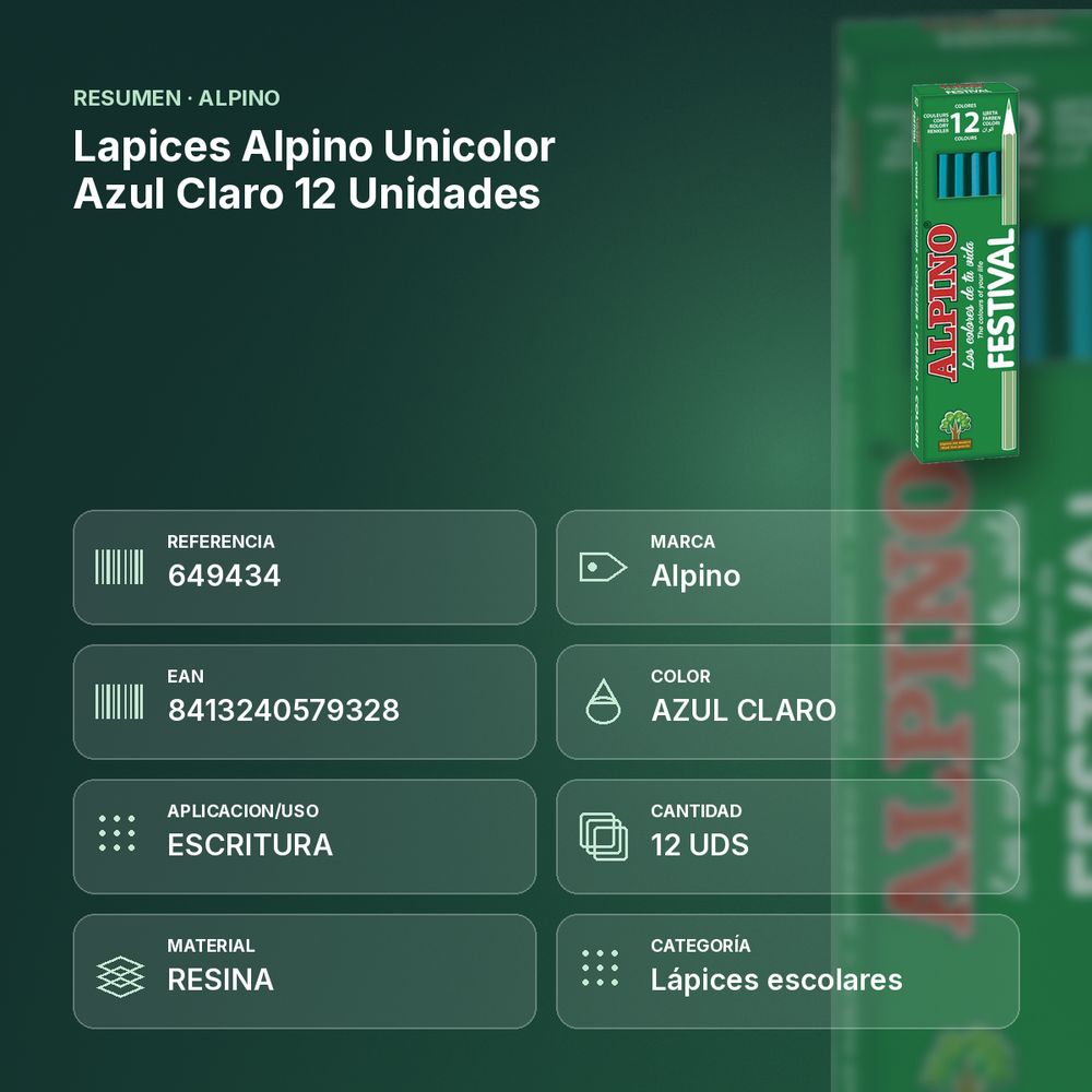 LAPICES ALPINO UNICOLOR AZUL CLARO 12 UNIDADES - resumen de atributos