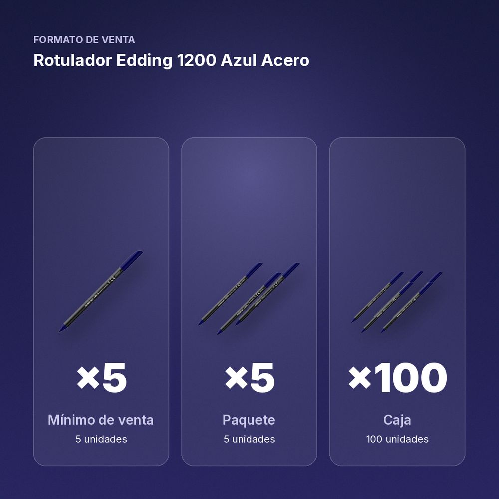 ROTULADOR EDDING 1200 AZUL ACERO - formato de venta: paquete de 5, caja de 100