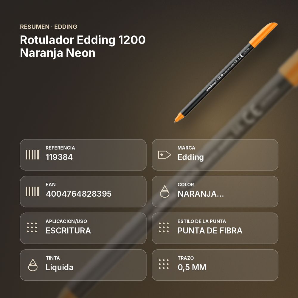 ROTULADOR EDDING 1200 NARANJA NEON - resumen de atributos