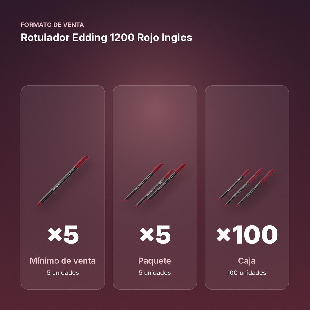ROTULADOR EDDING 1200 ROJO INGLES - formato de venta: paquete de 5, caja de 100