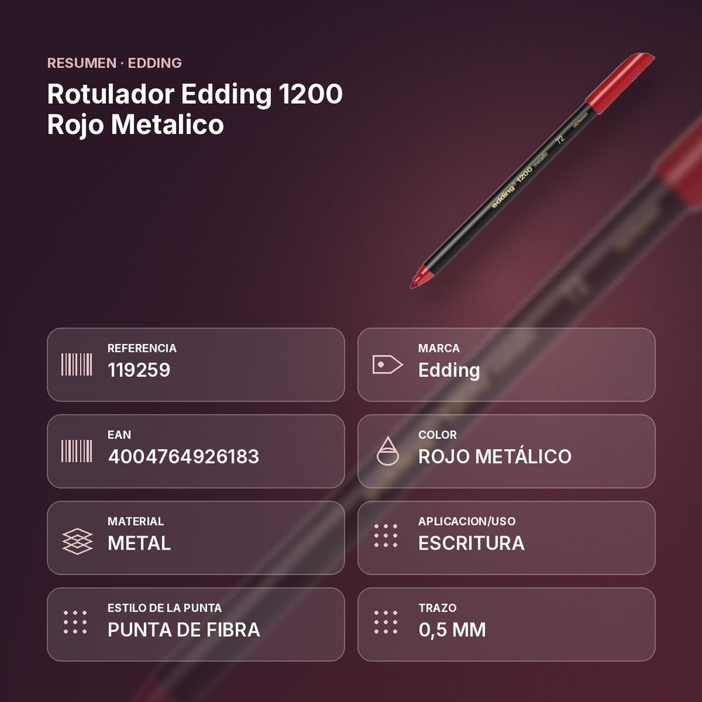 ROTULADOR EDDING 1200 ROJO METALICO - resumen de atributos
