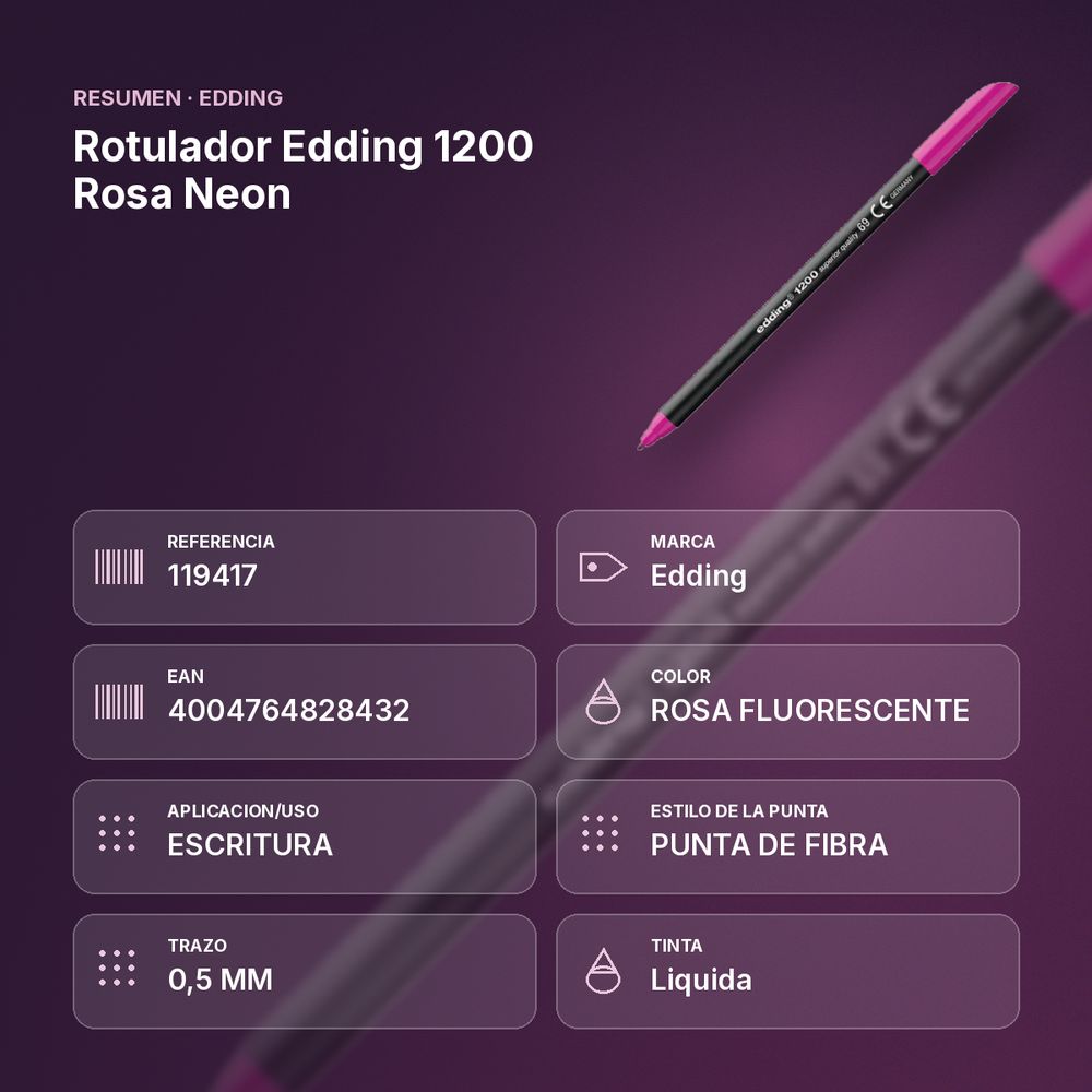 ROTULADOR EDDING 1200 ROSA NEON - resumen de atributos