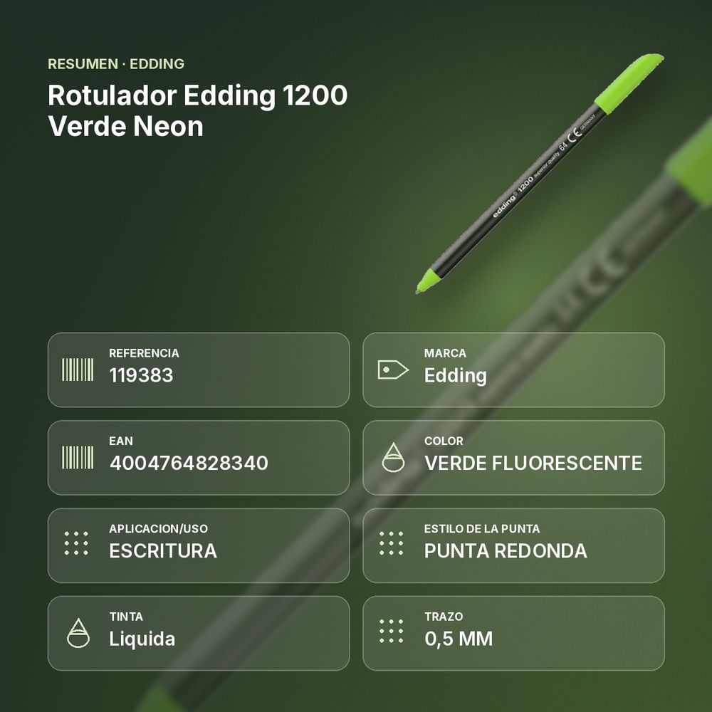 ROTULADOR EDDING 1200 VERDE NEON - resumen de atributos
