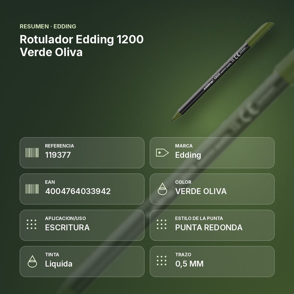 ROTULADOR EDDING 1200 VERDE OLIVA - resumen de atributos