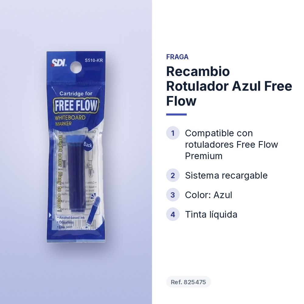 RECAMBIO ROTULADOR AZUL FREE FLOW - características principales