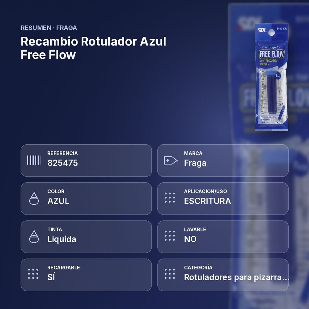 RECAMBIO ROTULADOR AZUL FREE FLOW - resumen de atributos