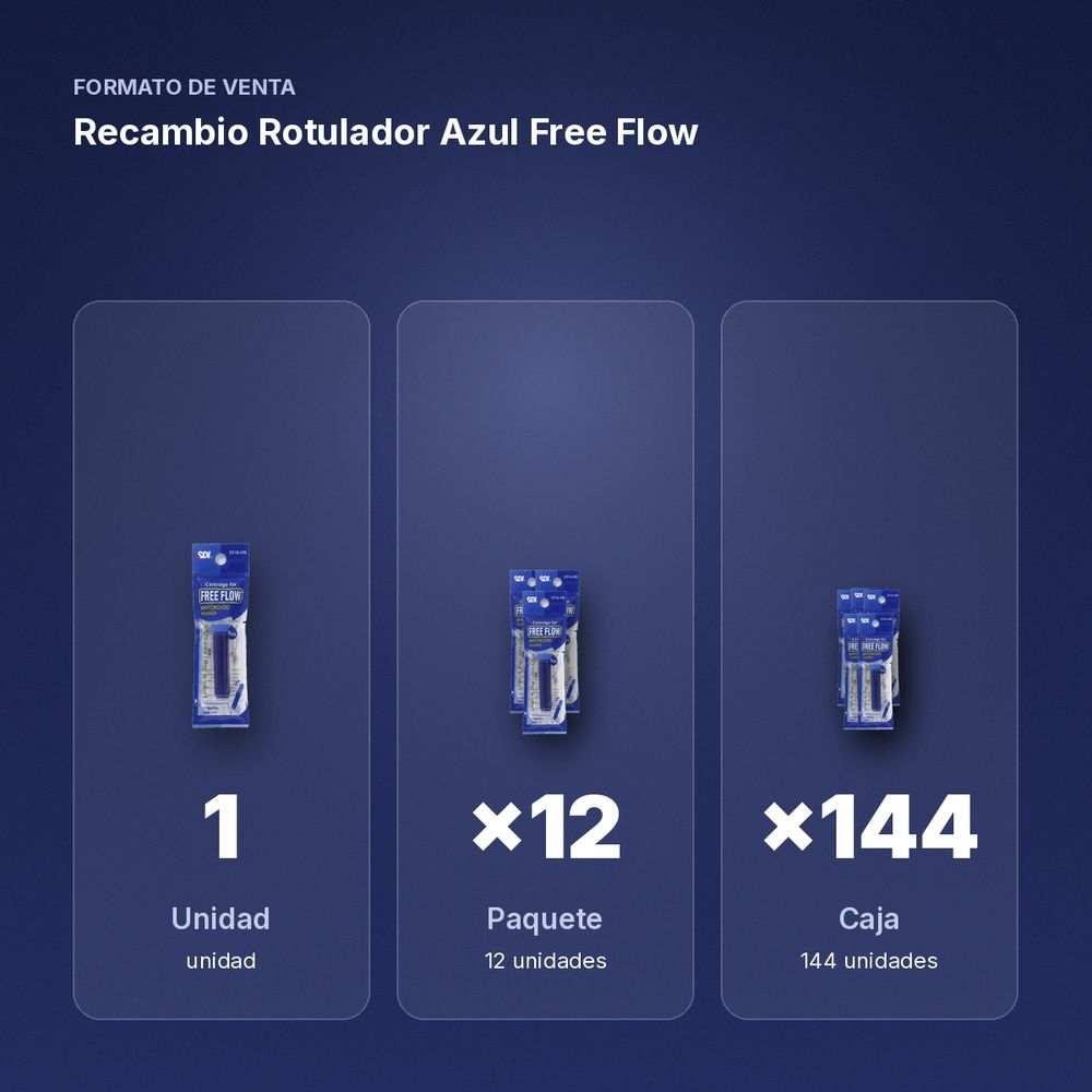 RECAMBIO ROTULADOR AZUL FREE FLOW - formato de venta: paquete de 12, caja de 144