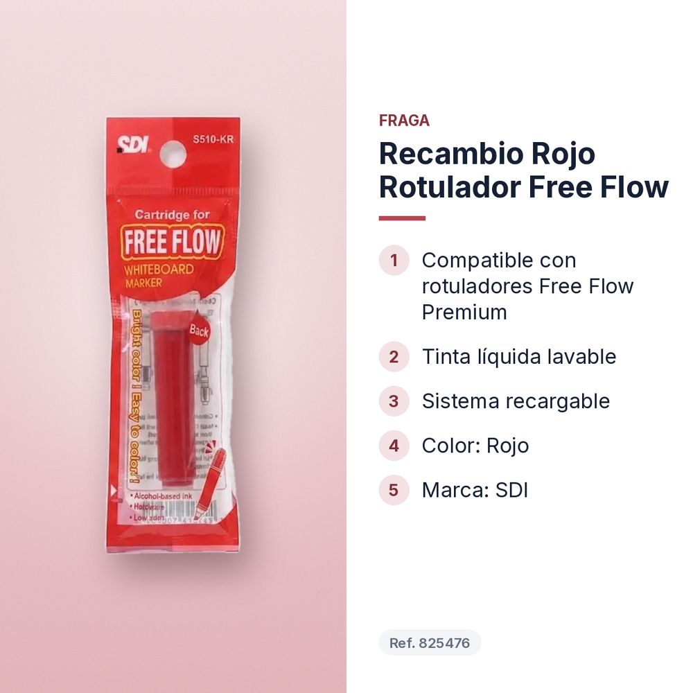 RECAMBIO ROJO ROTULADOR FREE FLOW - características principales