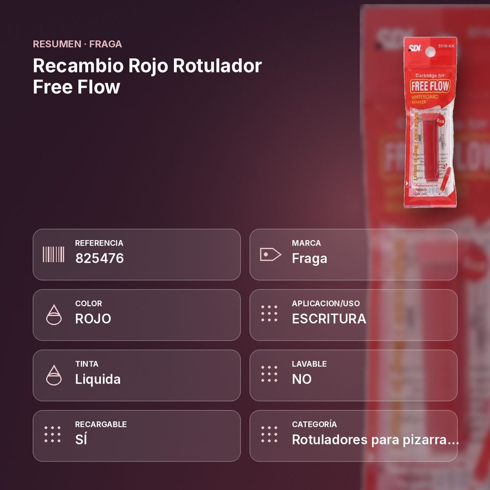 RECAMBIO ROJO ROTULADOR FREE FLOW - resumen de atributos