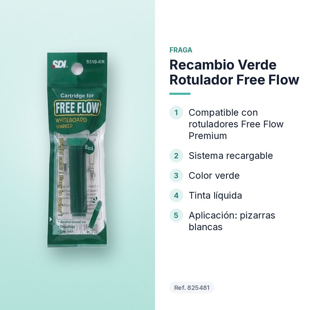 RECAMBIO VERDE ROTULADOR FREE FLOW - características principales