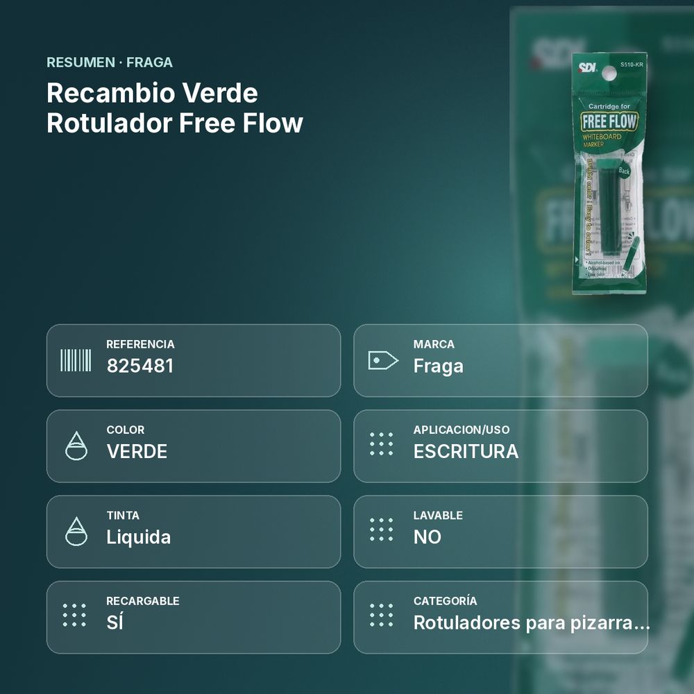 RECAMBIO VERDE ROTULADOR FREE FLOW - resumen de atributos