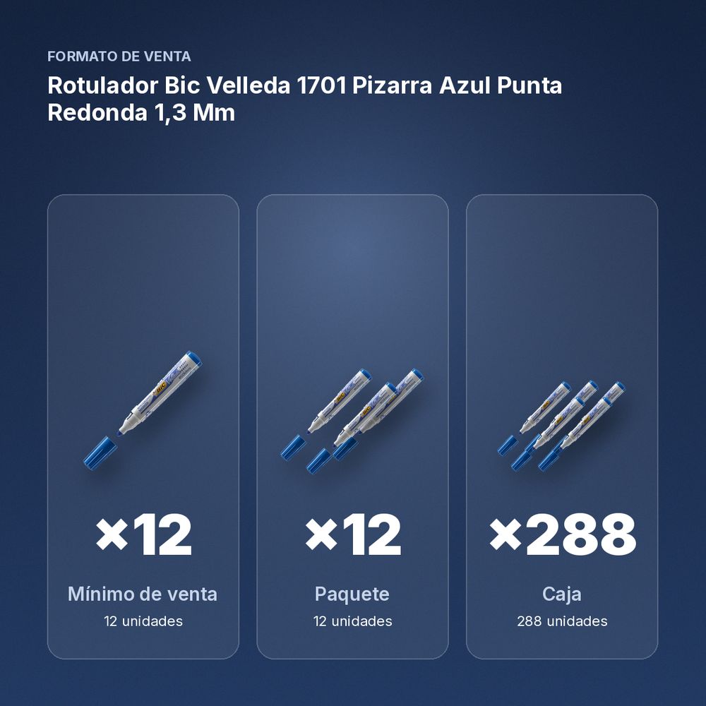 ROTULADOR BIC VELLEDA 1701 PIZARRA AZUL PUNTA REDONDA 1,3 MM - formato de venta: paquete de 12, caja de 288