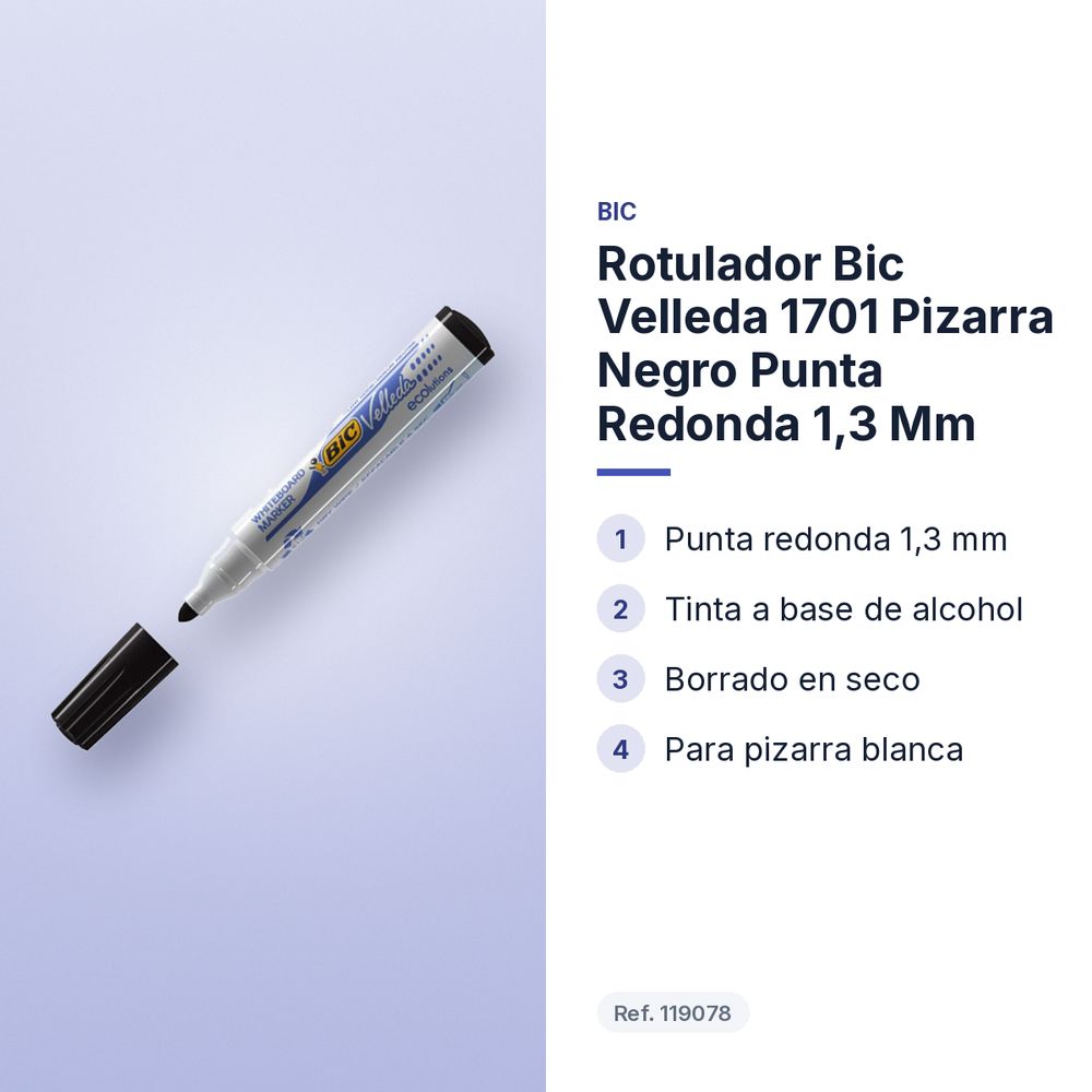 ROTULADOR BIC VELLEDA 1701 PIZARRA NEGRO PUNTA REDONDA 1,3 MM - características principales