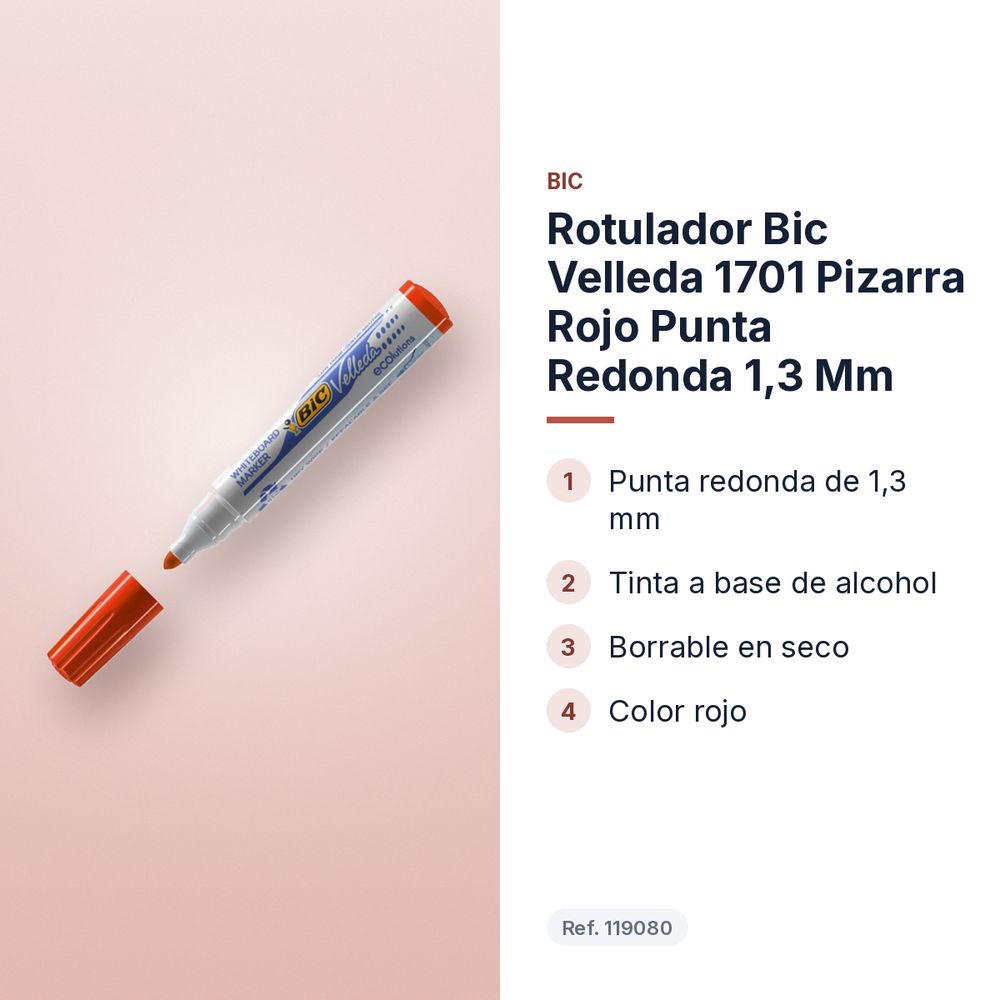 ROTULADOR BIC VELLEDA 1701 PIZARRA ROJO PUNTA REDONDA 1,3 MM - características principales
