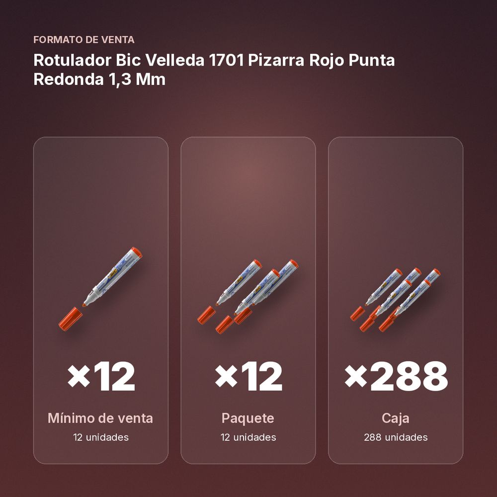 ROTULADOR BIC VELLEDA 1701 PIZARRA ROJO PUNTA REDONDA 1,3 MM - formato de venta: paquete de 12, caja de 288