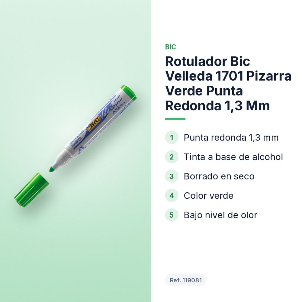 ROTULADOR BIC VELLEDA 1701 PIZARRA VERDE PUNTA REDONDA 1,3 MM - características principales