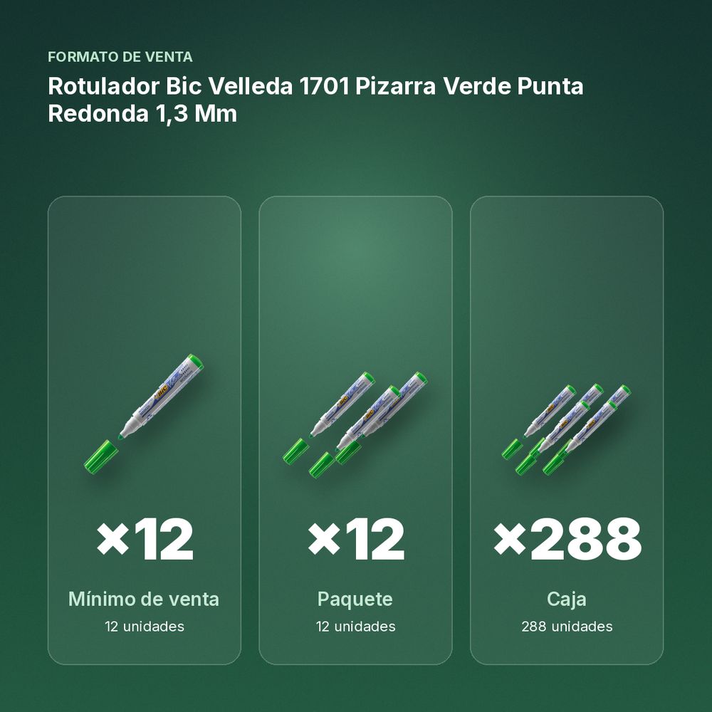 ROTULADOR BIC VELLEDA 1701 PIZARRA VERDE PUNTA REDONDA 1,3 MM - formato de venta: paquete de 12, caja de 288