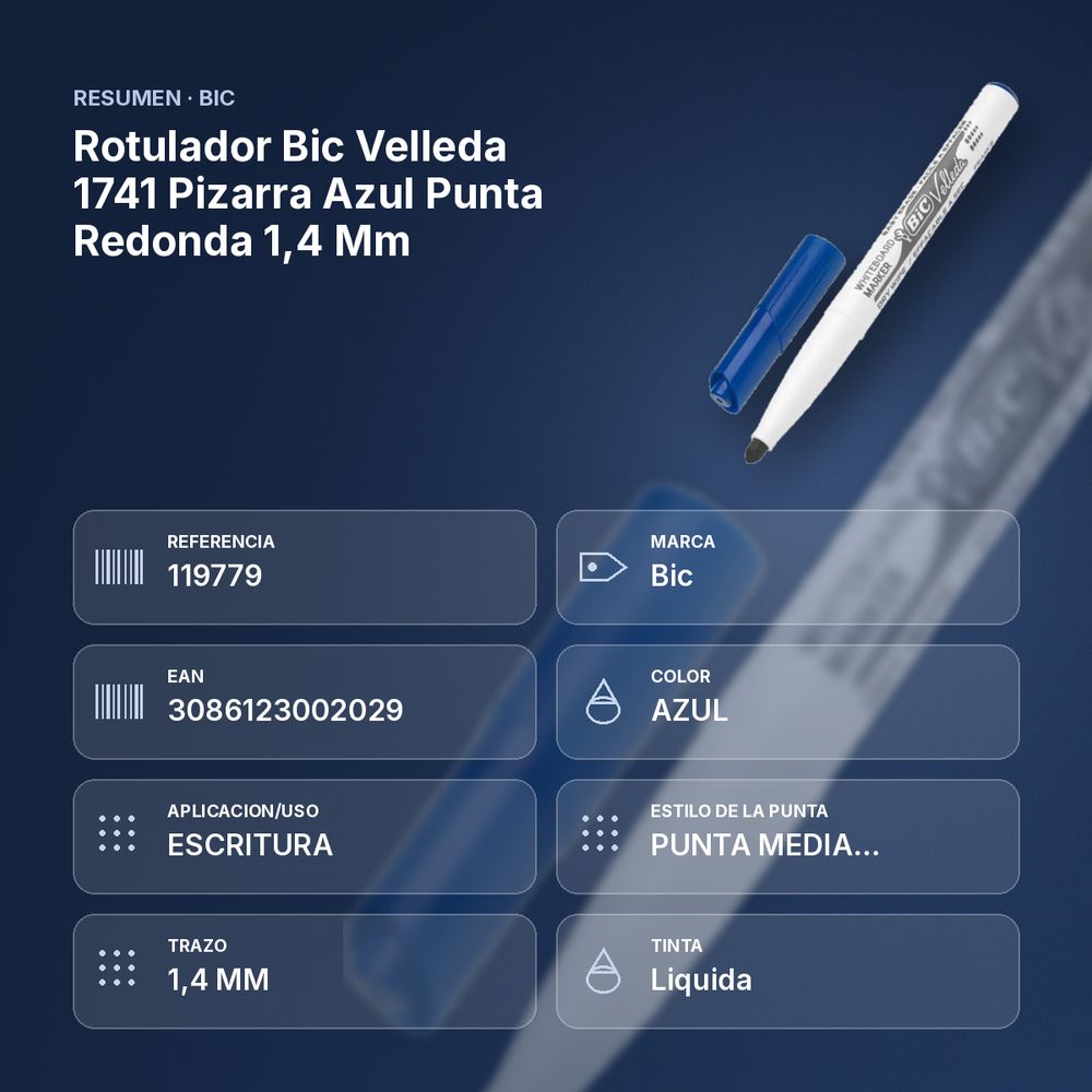 ROTULADOR BIC VELLEDA 1741 PIZARRA AZUL PUNTA REDONDA 1,4 MM - resumen de atributos