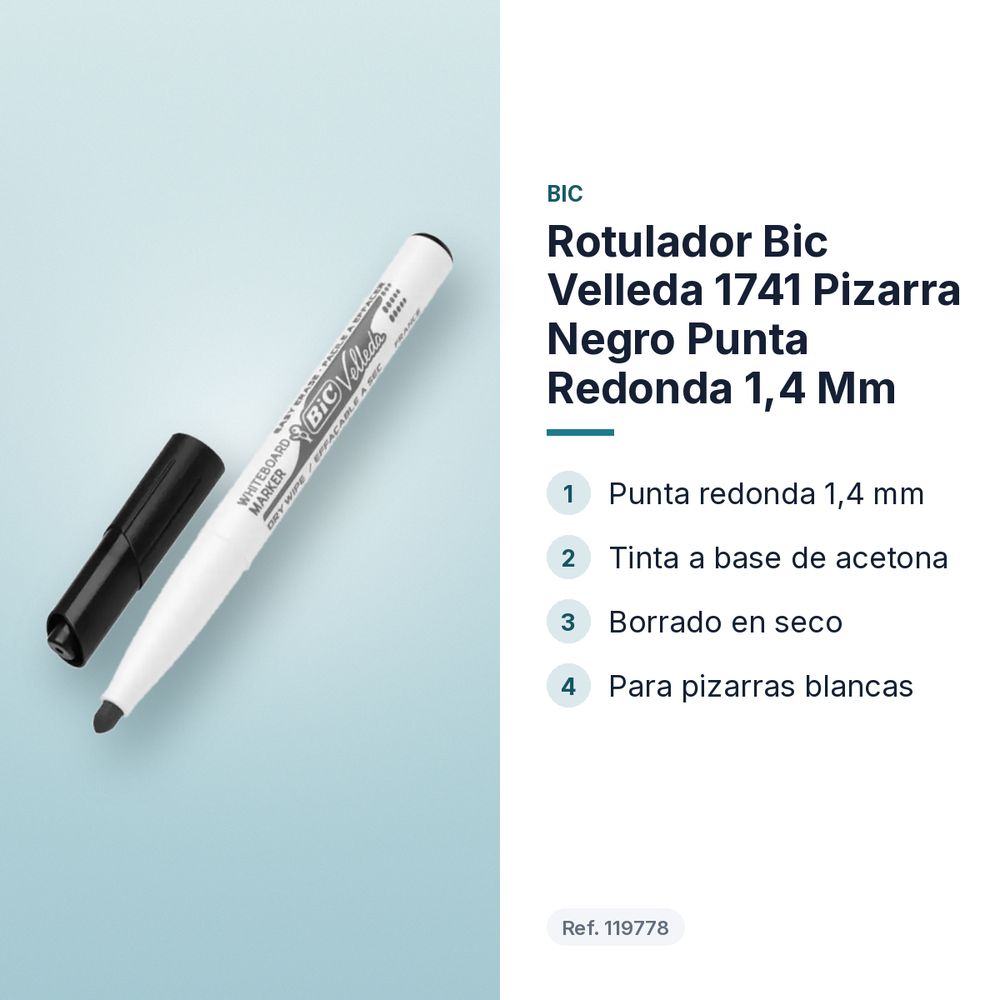 ROTULADOR BIC VELLEDA 1741 PIZARRA NEGRO PUNTA REDONDA 1,4 MM - características principales