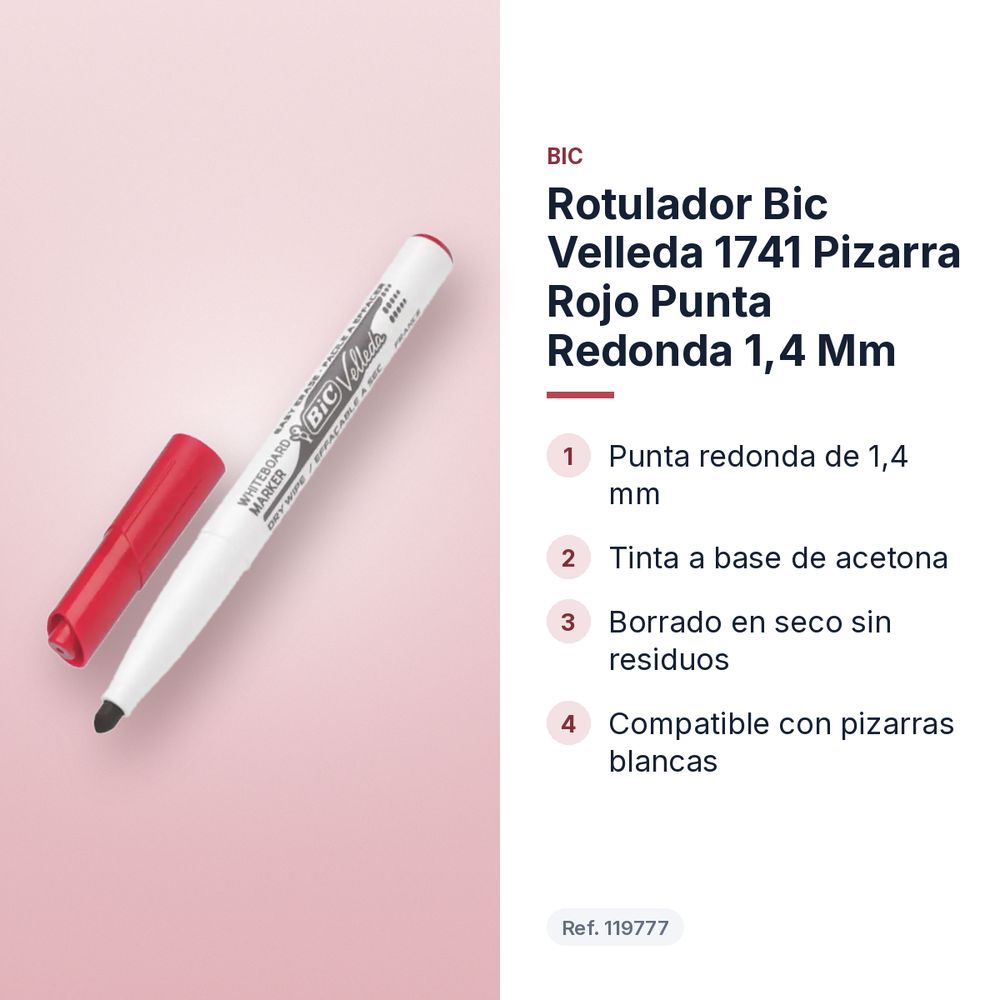 ROTULADOR BIC VELLEDA 1741 PIZARRA ROJO PUNTA REDONDA 1,4 MM - características principales