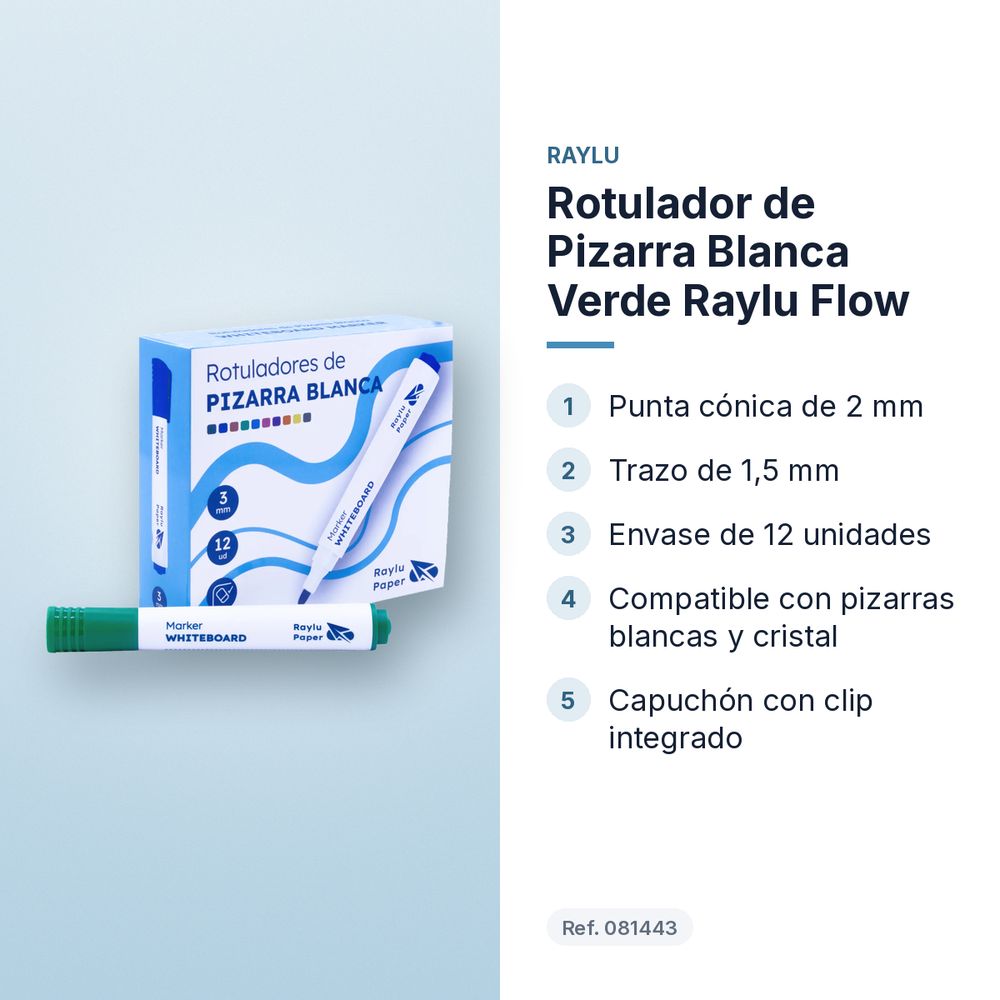 ROTULADOR DE PIZARRA BLANCA VERDE RAYLU FLOW  - características principales