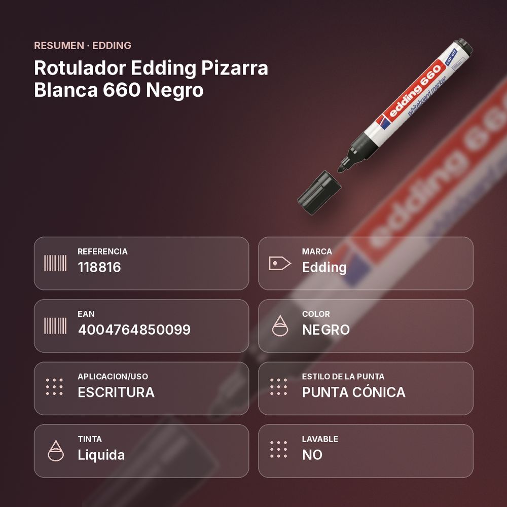 ROTULADOR EDDING PIZARRA BLANCA 660 NEGRO - resumen de atributos