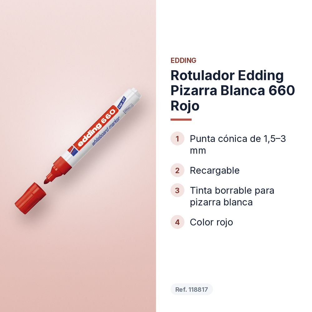 ROTULADOR EDDING PIZARRA BLANCA 660 ROJO - características principales