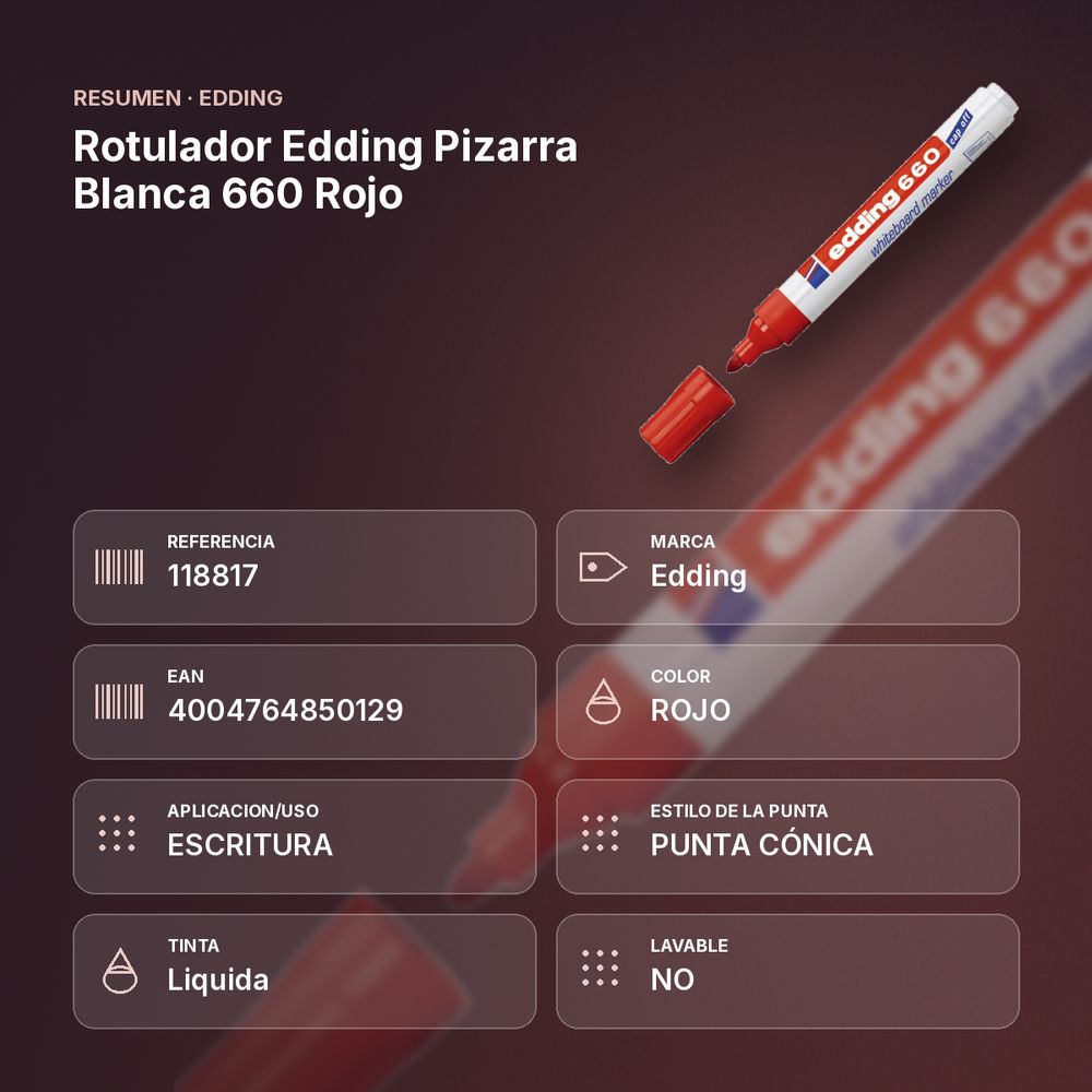 ROTULADOR EDDING PIZARRA BLANCA 660 ROJO - resumen de atributos