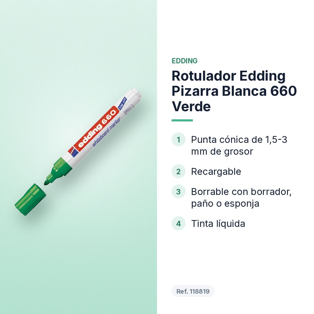 ROTULADOR EDDING PIZARRA BLANCA 660 VERDE - características principales