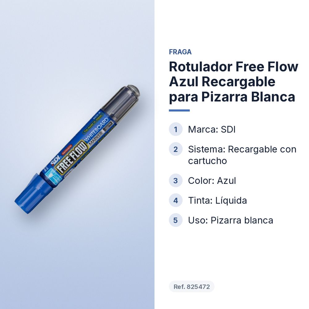 ROTULADOR FREE FLOW AZUL RECARGABLE PARA PIZARRA BLANCA - características principales