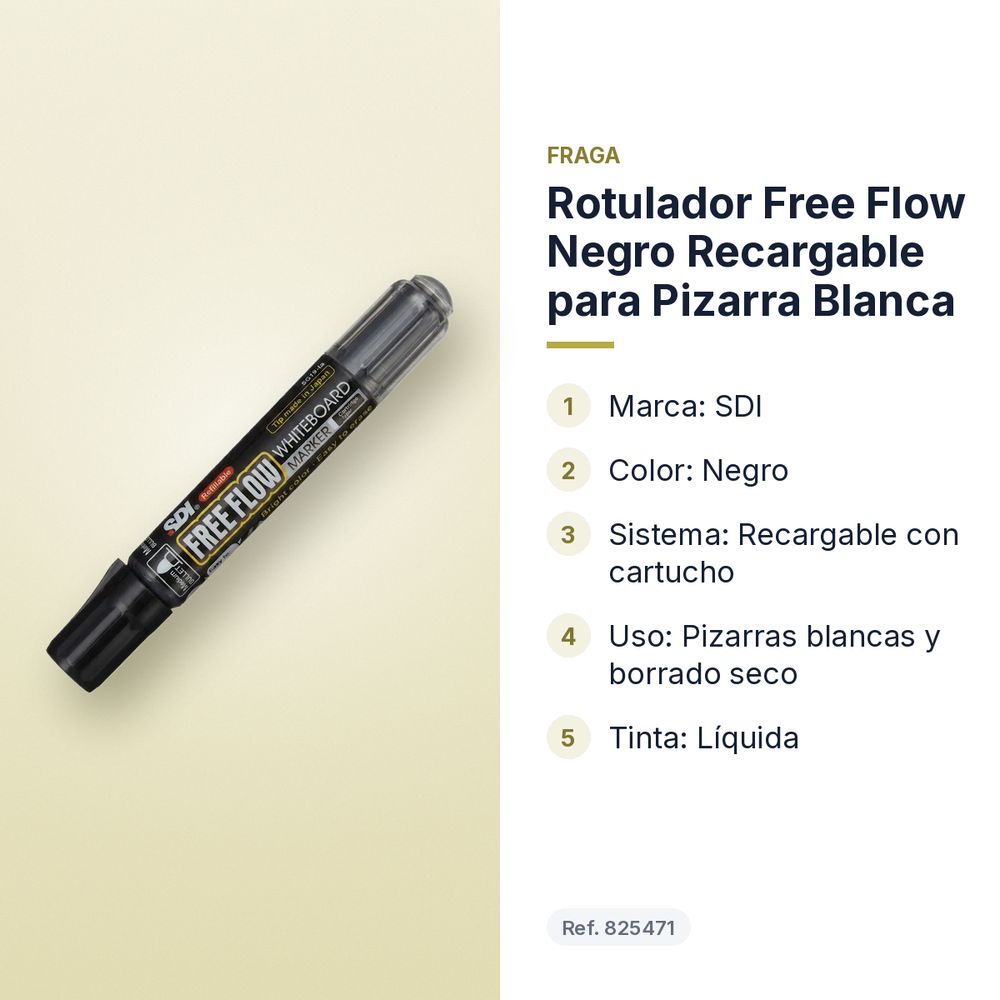 ROTULADOR FREE FLOW NEGRO RECARGABLE PARA PIZARRA BLANCA - características principales